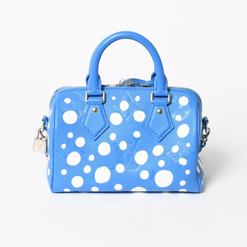 LOUIS VUITTON blue leather x Yayoi Kusama Speedy Bandouliere polka dots